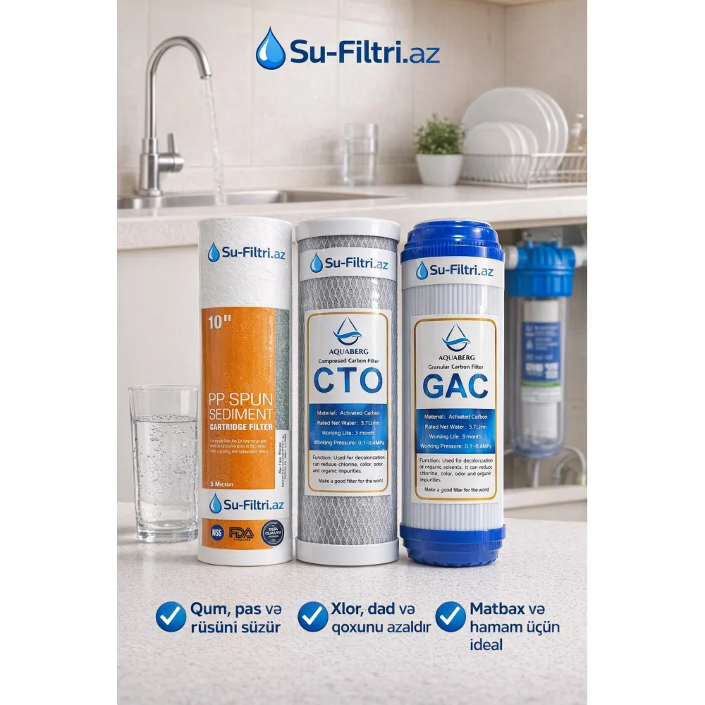 3 Mərhələli Su Filtri Dəsti – PP, CTO və GAC Kartric Seti