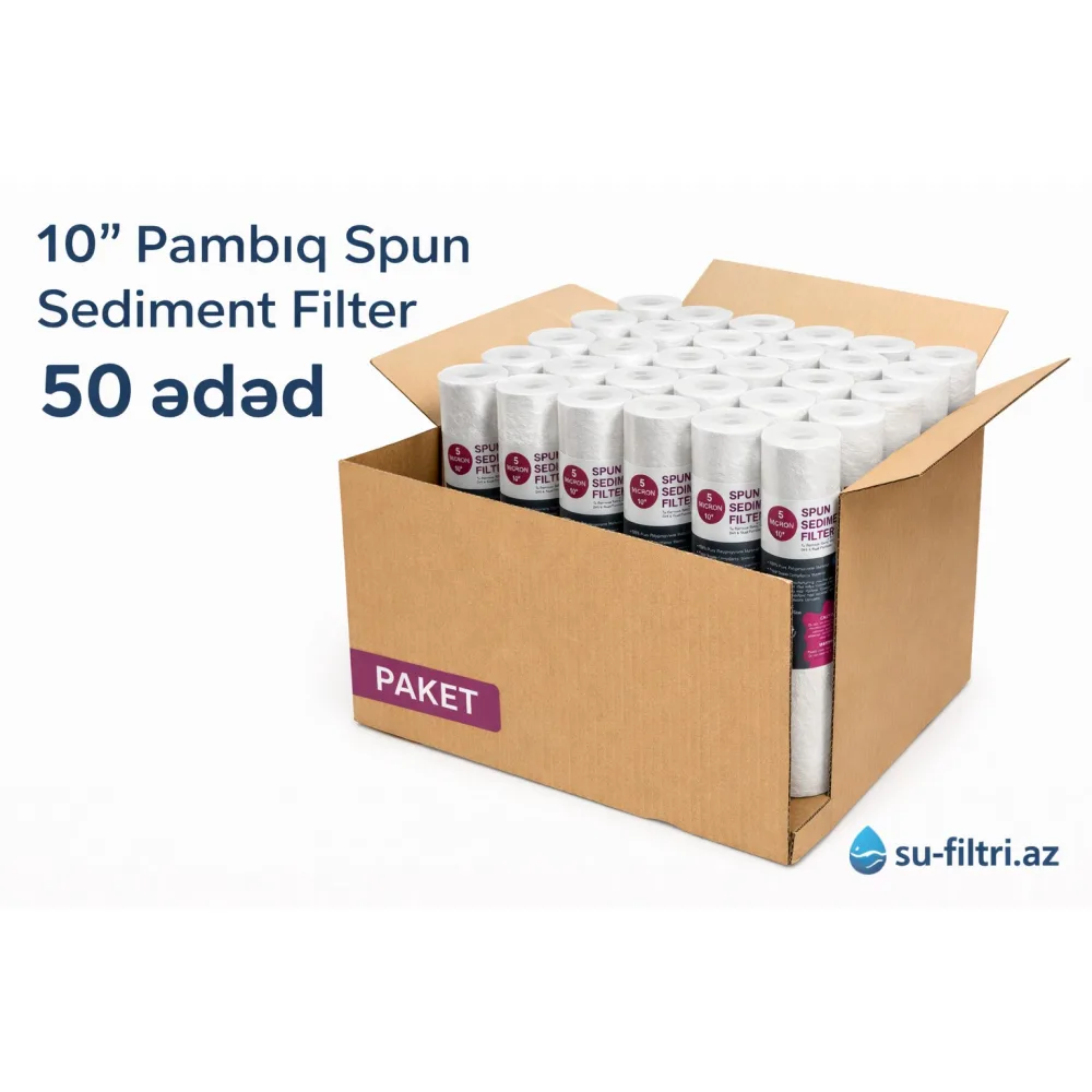 10" Pambıq Spun Sediment Filter 5 Mikron – 50 ədəd qutu | su-filtri.az