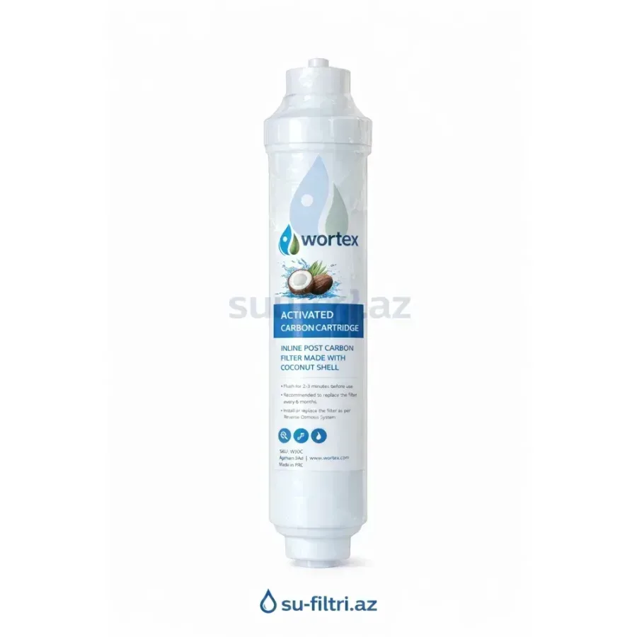 Wortex Inline Post Carbon Filtr – Kokos Qabığı Aktiv Karbon Su Filtri (RO Sistemlər üçün)