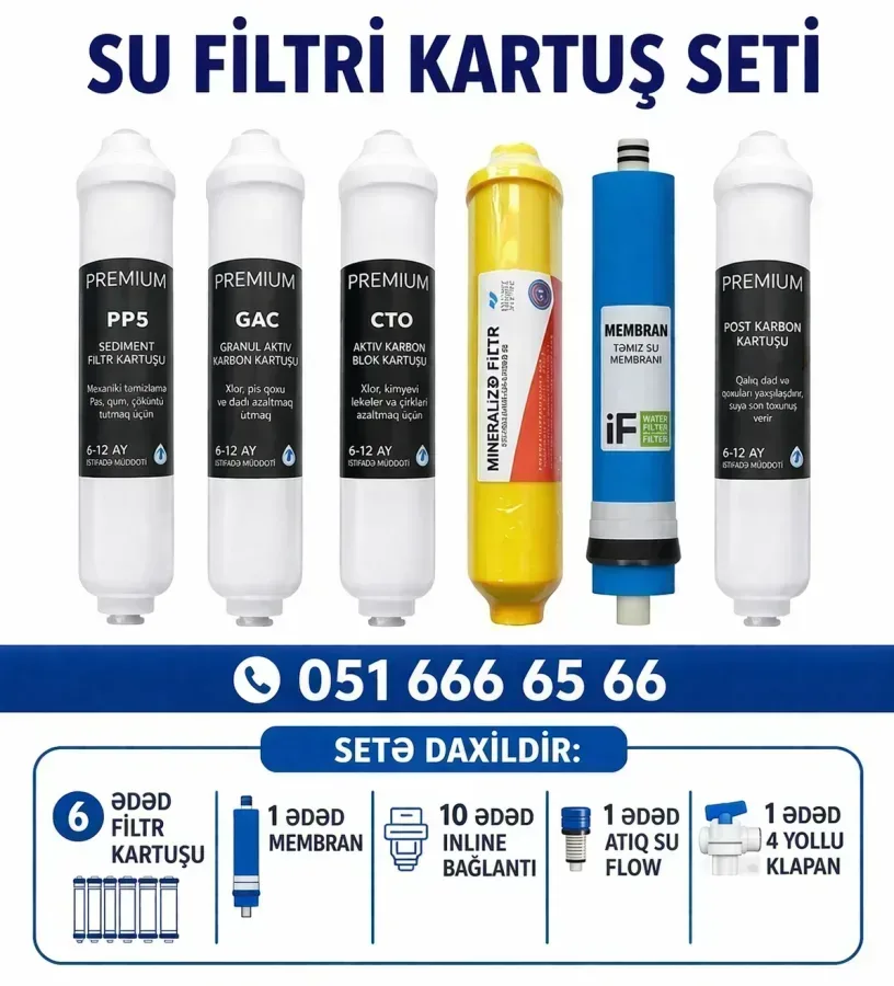 Su Filtri Kartuş Seti – 6 Filtr, Membran və Tam Dəst